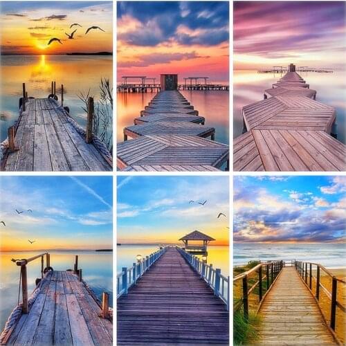 HUACAN 5D DIY Diamond Painting Landscape Full Square Drill Diamond Mosaic Scenery Resin Embroidery Sundown Decor Home