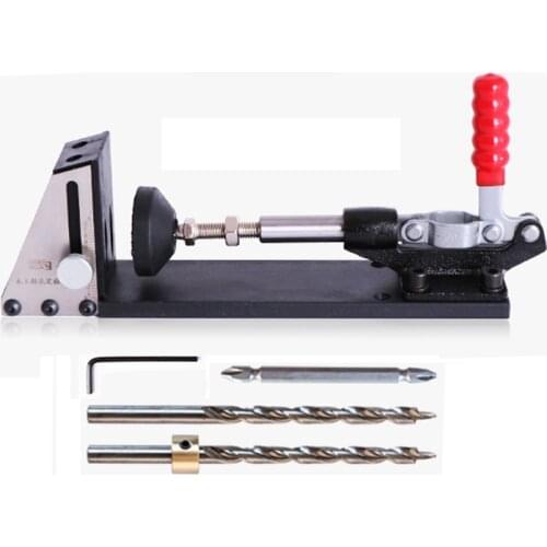 Woodworking Pocket Hole Jig System Guide Carpenter Kit Inclined Hole Drill Tools Clamp Base Drill Bit Kit System DIY Woodworking