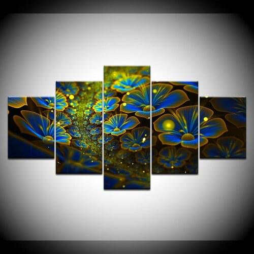 Canvas Painting The blue flowers with glowing dots 5 Pieces Wall Art Painting Modular Wallpapers Poster Print Home Decor