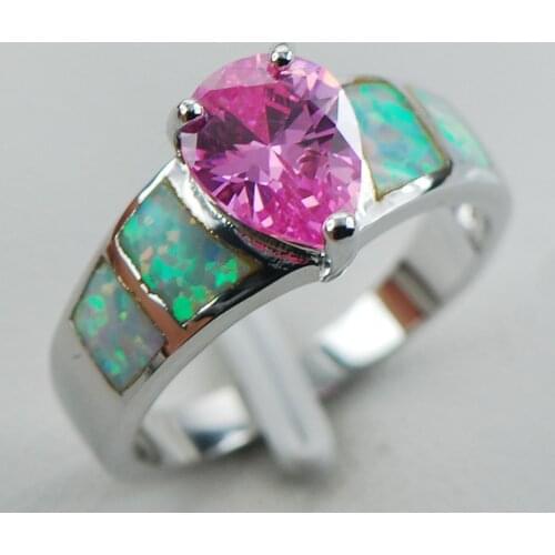 Pink Crystal Zircon White Opal 925 Sterling Silver Ring Size 6 7 8 9 10 R1266