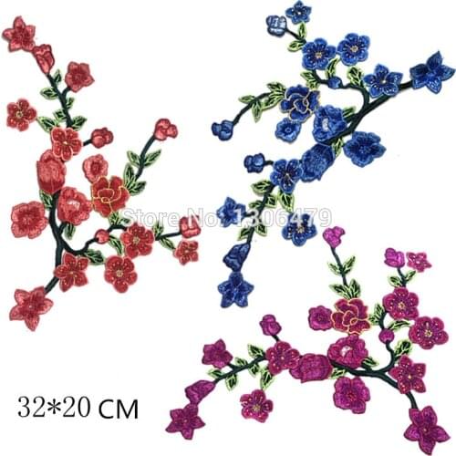 32 * 20CM Multicolor Plum Blossom Embroidery Lace Fabric Water-soluble Flower Applique Large Size DIY Lace Trim Sew on RS131