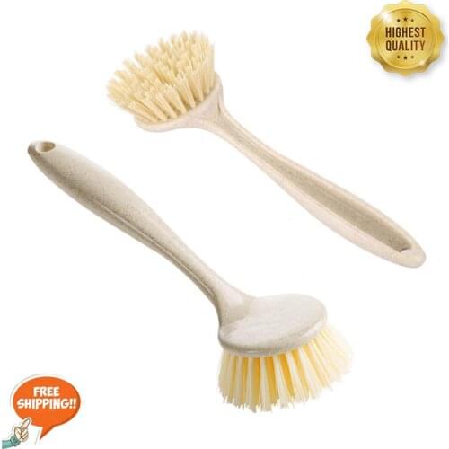 Kitchen Dishwashing Brush Household Washing Pot Brush Sink Stove Cleaning Brush Wheat Straw Decontamination Long Handle Brush