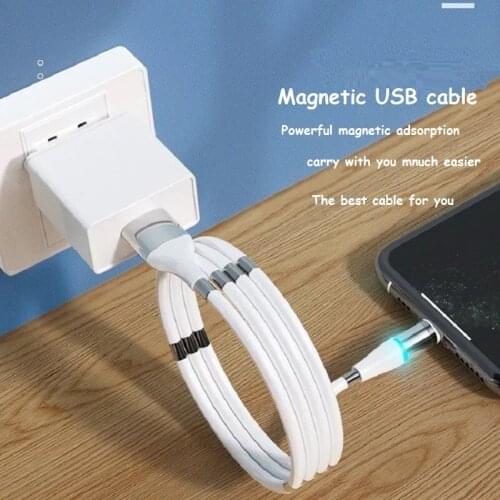 3A Magnetic Data Cable Retractable Fast Charging LED USB Charger Cord For Iphone Type C Micro WIth Magnet Ring