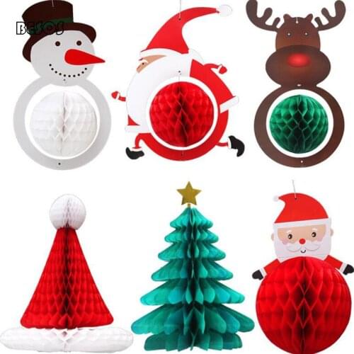 Cartoon Pendant Santa Elk Snowman Christmas Hat Tree Beehive Ball Family Restaurant Shop Tree Window Decorative Pendant B280D