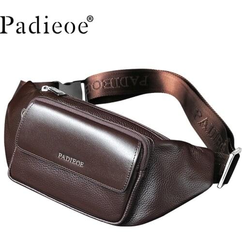 Padieoe Genuine Leather Mens Waist Packs New Designer Leather Casual Waist Pack High Quality Unisex Waist Belt Bag Waist Bag