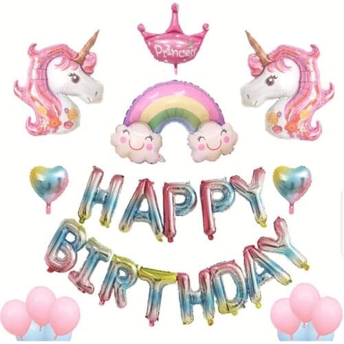 Balloon Accessories Aluminum Film Balloon Set Cartoon Unicorn Birthday Package Children Party Supplies Background Wall Decoratio