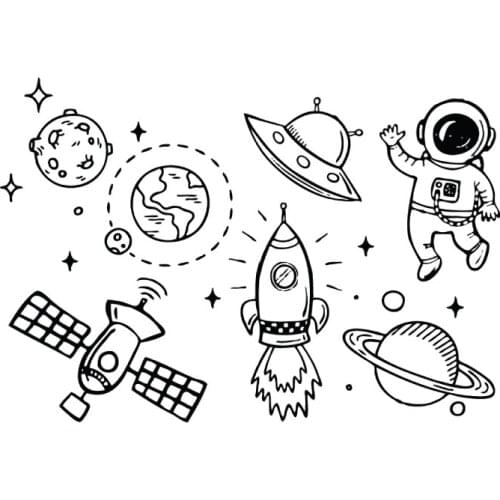 100MM×70MM Back to Earth Tattoo Sticker Astronaut Spaceship Planet UFO Rocket Earth Mars Small Pattern