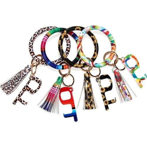 2020 New Snake Leopard Print PU Leather Tassel Pendant Key-shape Bracelet Leather Keychain for Fashion Women Jewelry Key Bangles