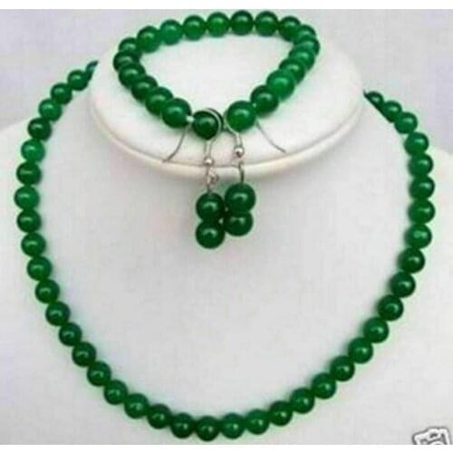 Natural 8MM Green Beads Necklace&Bracelet&earring Sets 18/8inch