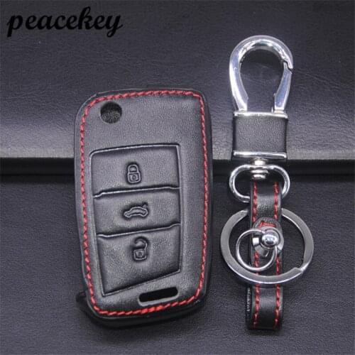Peacekey Leather key chain ring cover case holder car styling for VW golf 7 GTE GTD GTI MK7/POLO 2015 2016 For Skoda Octavia A7