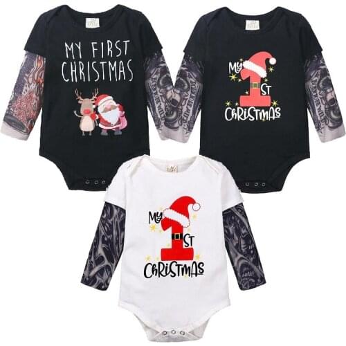 First Christmas Baby Boy Clothes Fake Tattoo Long Sleeve Unisex Jumpsuits Casual Newborn Bodysuits Clothing Girl Shirts Tops