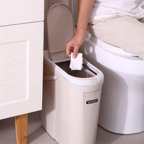 Kitchen Bathroom Bathroom Household Plastic Crevice Trash Can Simplicity Pop Lid Storage Bucket Narrow Paper Basket