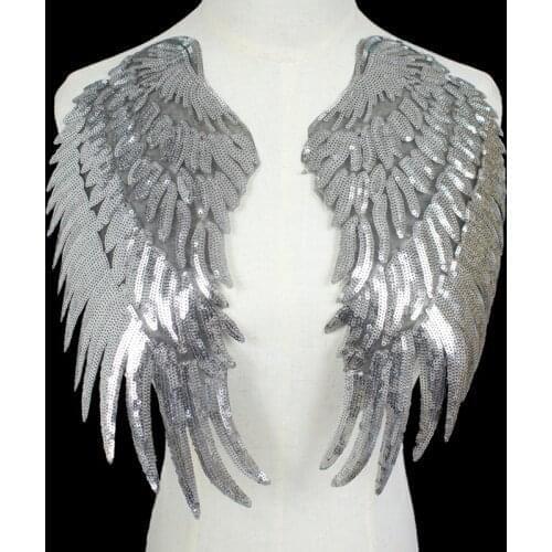 Prajna Shine Angel Wings Sequin Patch 3D Stickers Wing Embroidery Motif Big Patches For Clothes Appliques Women Clothes Badges