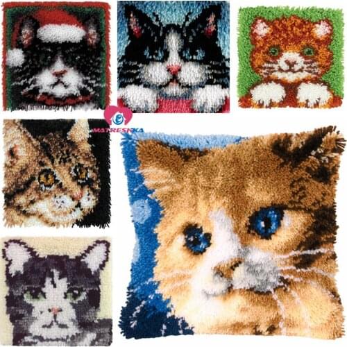 DropshippingCushion Latch Hook Kit Pillow cat Printed canvas Mat DIY Craft Cross Stitch kits Needlework Nylon Crocheting Cushion