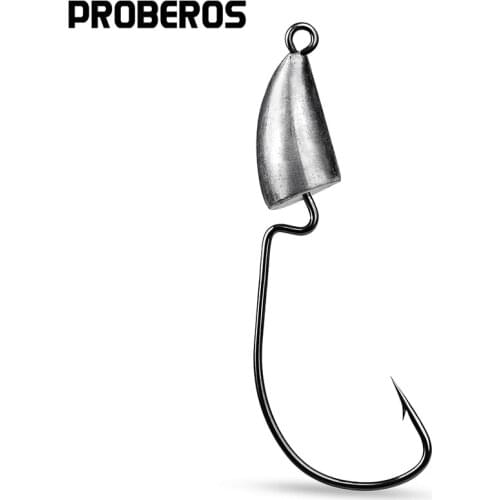PROBEROS 5Pcs Offset Worm Hooks 5g-7g-10g-14g Bullet Head Fishhooks Jig Head Weedless Fishing Hooks for Carp Fishing Tackle