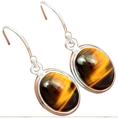 Lovegem Genuine Tiger eye Earrings 925 Sterling Silver,32 mm, AE1259