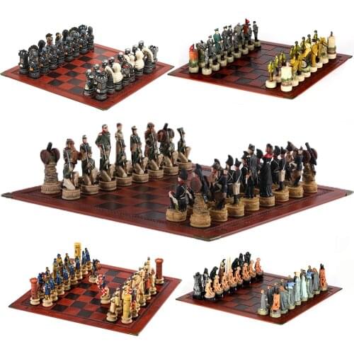 Napoleonic Wars Themed Chess Set with 32 Figures 3D Painted Chess Pieces with Embossed Board Board Games Chess Set Luxury
