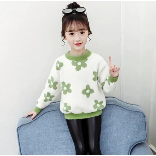 Girl Sweater Kids Outwear Tops 2021 Flower Fleece Thicken Warm Winter Autumn Knitting Christmas Gifts Cardigan Children Clothing