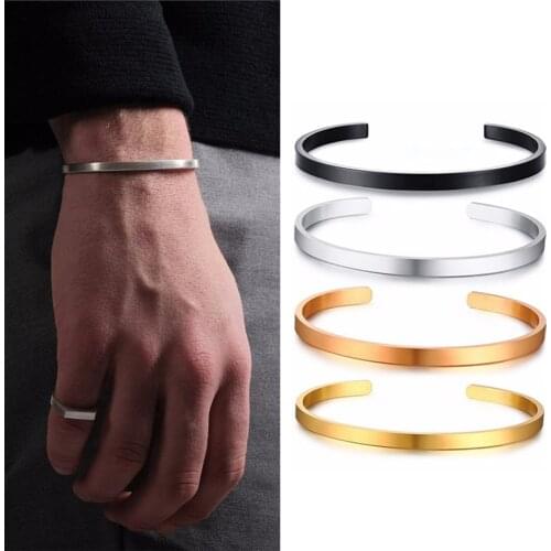CFBulongs 6mm Thin Simple Stainless Steel Mens BANGLE Classic Small Men And Womens Bracelet Fashion Jewelry