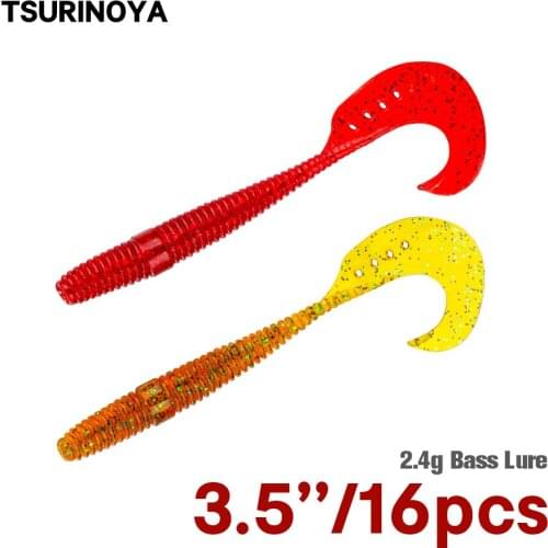 TSURINOYA Wobblers Tail Soft Baits Worm Grubs 85mm 2.4g 16pcs Soft Bait Fishing Lure Bass Fishing Jigging Smell Baits