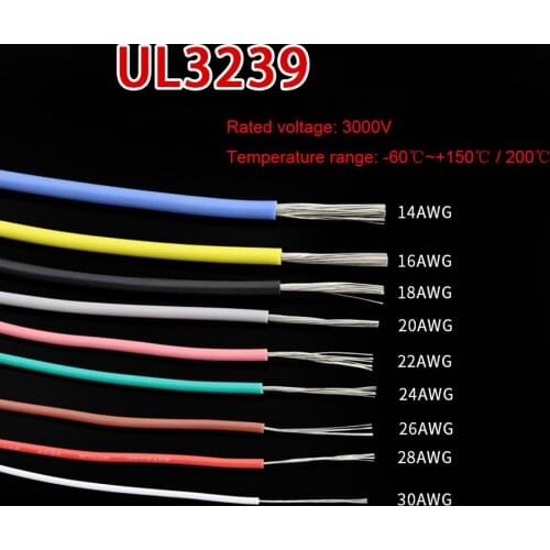 UL3239 Silicone Electronic Wire 14/16/18/20/22/24/26/28/30AWG Tinned Copper Flexible Cable High Temperature Resistance 200