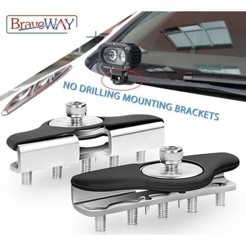 BraveWay 2PCS Stainless Steel Non-destructive Car Bonnet Bracket Universal Pillar Hood Clamp Holder Truck Non Drilling