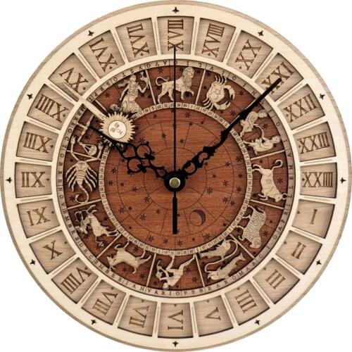 Venice Astronomical Wooden Clock Creative Living Room Wall Twelve Constellation Silent Wall Clock