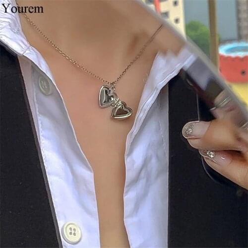 YOUREM 2.4MM stainless steel aesthetic heart necklace for women mini Photo frame choker necklaces jewelry