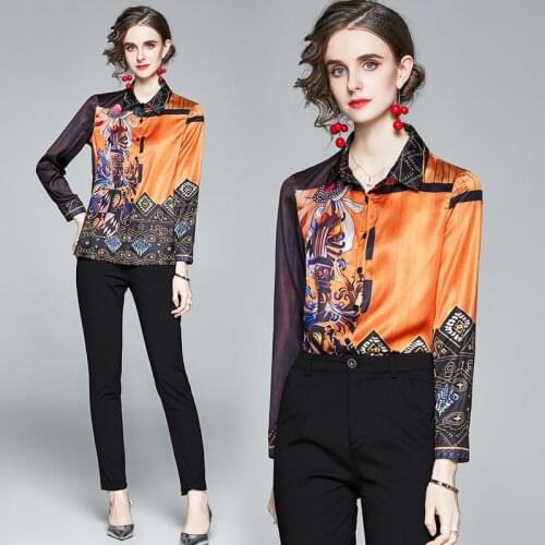 Dropshipping Spring Summer Fall Runway Vintage Floral Print Collar Long Sleeve Womens Ladies Party OL Casual Top Shirt Blouse