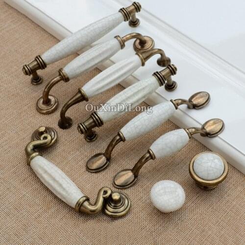 Retro Vintage 10PCS European Kitchen Door Handles Ceramic Crack Cupboard Wardrobe Drawer Wine Cabinet Pulls Handles and Knobs