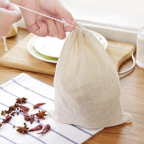 1pc Reusable Cotton Cloth Bag Locking Spice Strainer Mesh Filter Herbal Ball Kitchen Cooking Tools Colander Bag