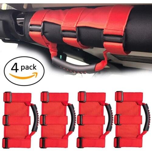 4pcs Grab Handles Grip Handle Roll Bar Mount Side Grab Kit Red Off Road Accessories For Jeep Wrangler JK 1987-2019