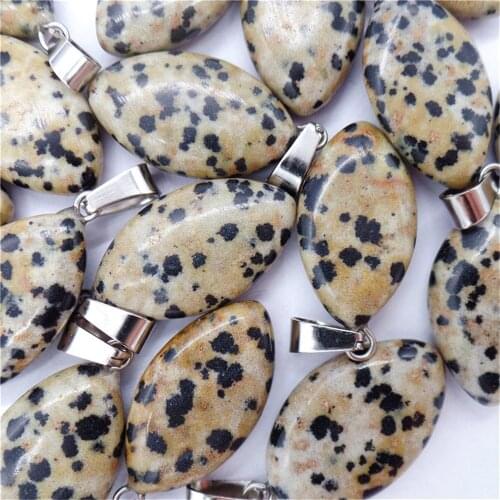 50Pcs 28x15x6mm Wholesale Natural Black&Gray Dalmation Jasper Oval Pendant Bead DIY Jewelry Accessories Earrings S557