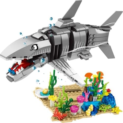 625 PCS Creative Sea Life Megalodon Building Blocks DIY Jurassic Carcharodon Bricks Dinosaur World Park Model Toys for Children