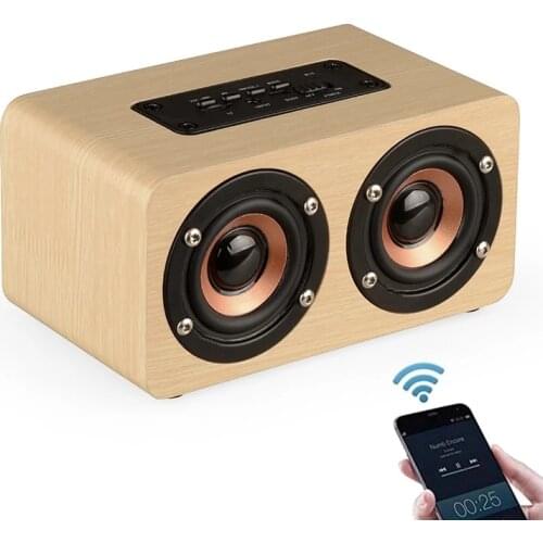 Portable Wood Bluetooth Speaker with HIFI Stereo Sound, 1500mAh Handcrafted Retro Wireless Design with Dual Passive Subwoofer