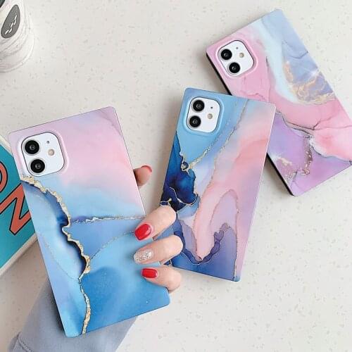 Square Blue Marble Pattern Phone Case for IPhone 12 11 Pro Max XR XS MAX X 7 8 Plus SE2020 IMD Full Body Phone Back Cover Coque