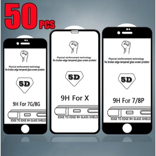 50pcs Full Body Cover 5D Curved Tempered Glass Screen Protector Film Guard For iPhone 12 Mini 11 Pro Max XS XR X 8 7 6 Plus SE