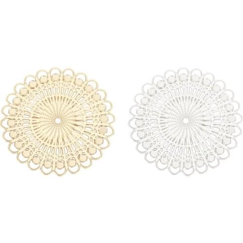 DoreenBeads Fashion Iron Based Alloy Filigree Stamping Connectors Flower Silver Color Gold Color DIY Charms 32mm Dia, 10 PCs