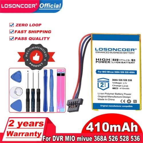 LOSONCOER 410mAh Li Polymer Battery For DVR MIO Mivue 368A 526 528 536 568 408A 518 538 658 668 680 688 618 Mio Mivue 698 772