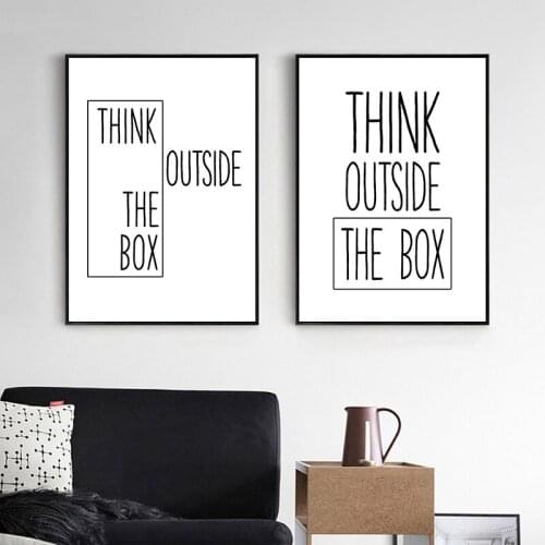 Minimalist Black White Quotes Think Outside The Box Canvas Painting Posters And Prints Wall Art Pictures Modern Home Decoration