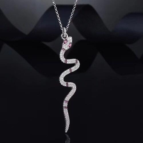 OL Fashion Silver Color Charms Sweater Chains Necklace Mosaic Paved AAA+ CZ Stone Silver Snake Necklace&Pendant for Women