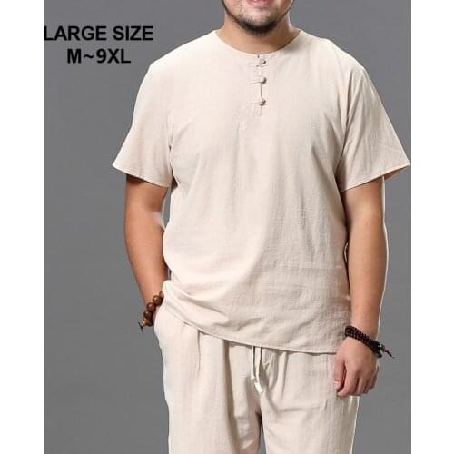 Super Large Size M-9XL Mens Summer Chinese Style Casual Loose O-neck Short Sleeve T-shirt Man T-shirts Tees 5XL 6XL 7XL 8XL 9XL