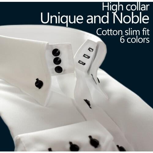 DEEPOCEAN Black and White Mercerized Cotton High-Necked Work Shirt Men Long-Sleeved Reduce Ironing Korean Style Spring Summer