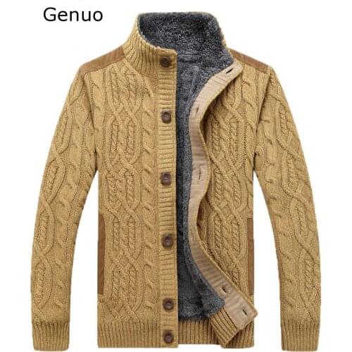 Genuo New 2020 Warm Thick Velvet Cardigan Sweater Mens Winter Jacket Men Stand Collar Loose Sweater