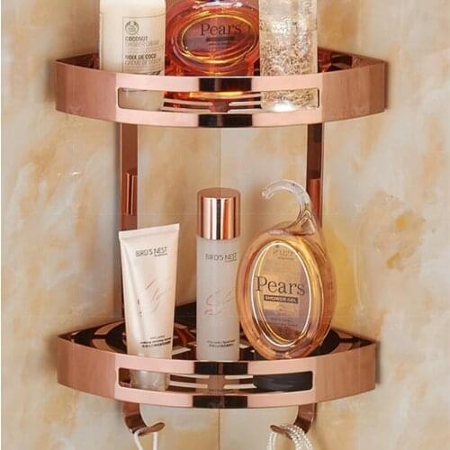 New brass Wall Mounted Black/gold/Chrome/rose gold four colors, single and double layer Stainless Steel Bathroom Storage Holder