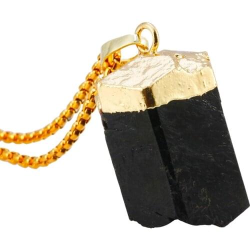 TUMBEELLUWA Natural Raw Black Tourmaline Tumbled Stone Pendant Fit Necklace Healing Jewelry
