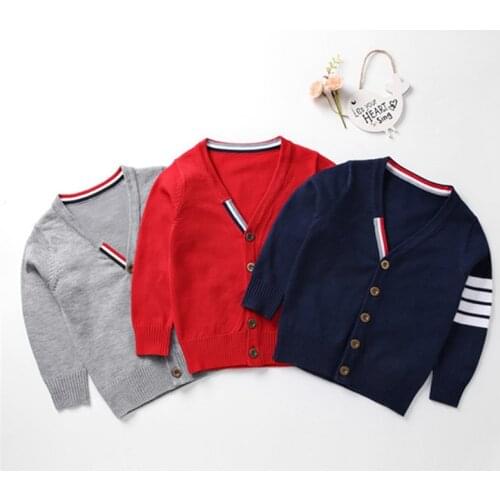 New Autumn winter Children Sweater Christmas Single Breasted Boys Sweaters V-Neck Children Knitting Cardigan Striped Top TP19031