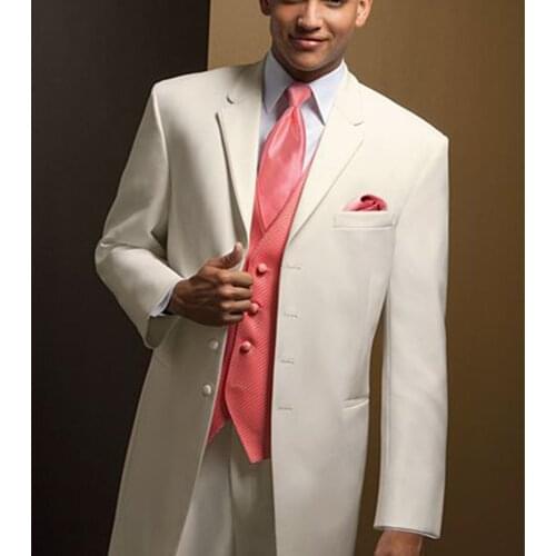 Custom Made Groom Wear Ivory, Bespoke Notch Lapel 4 Button Men Ivory Wedding Suits with Red Vest, Ivory Wedding Suits for men