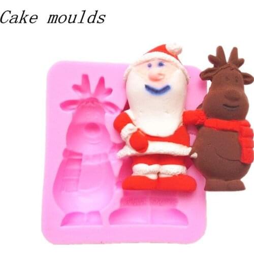 Wholesale Silicone mold K328 Christmas Santa Claus deer shape Decoration Clay mold Fondant cake mould