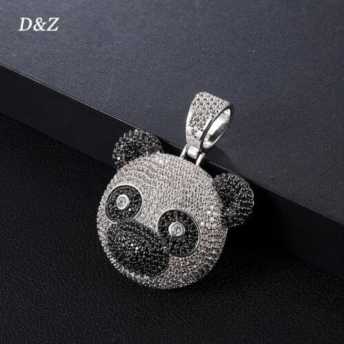 D&Z New Panda head Pendant Necklace Iced Out Cubic Zircon Stones Gold Silver Color Hip Hop Charm Necklace Jewelry Gift